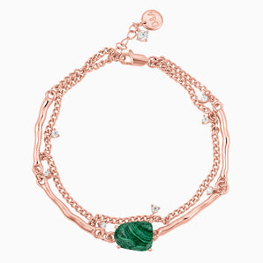 18KT Rose Gold Vermeil Raw Malachite Layered Bracelet - Wild Vine Front View
