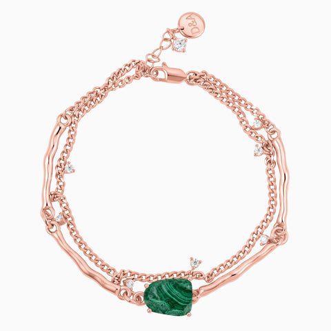 18KT Rose Gold Vermeil Raw Malachite Layered Bracelet - Wild Vine Front View