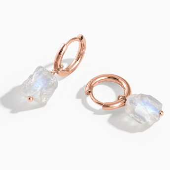 18KT Rose Gold Vermeil Raw Amethyst Drop Hoop Earrings - Untamed Grace Front View