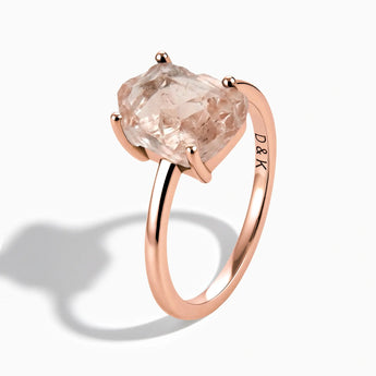 18KT Rose Gold Vermeil Raw Morganite Ring - Freeform Side View