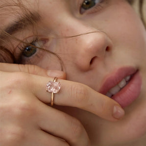18KT Rose Gold Vermeil Raw Morganite Ring - Freeform Worn View