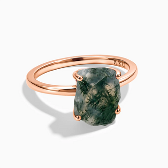18KT Rose Gold Vermeil Raw Moss Agate Ring - Freeform Front View