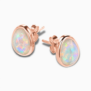 18KT Rose Gold Vermeil Raw Opal Bezel Stud Earrings - Fluid Frame Side View