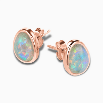18KT Rose Gold Vermeil Raw Opal Bezel Stud Earrings - Fluid Frame Side View