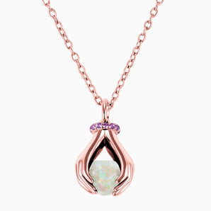 18KT Rose Gold Vermeil Raw Opal Cradle Necklace - Guardian Hands Front View