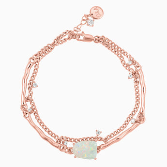 18KT Rose Gold Vermeil Raw Opal Layered Bracelet - Wild Vine Front View