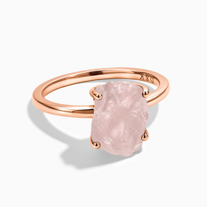 18KT Rose Gold Vermeil Raw Rose Quartz Ring - Freeform Front View