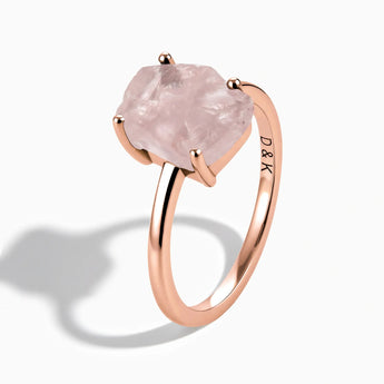 18KT Rose Gold Vermeil Raw Rose Quartz Ring - Freeform Side View