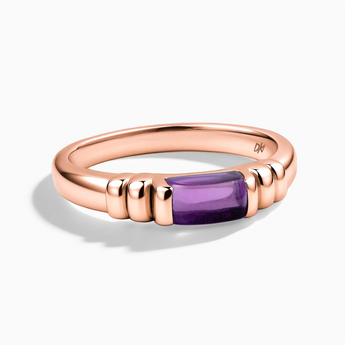 18KT Rose Gold Vermeil Rectangle Amethyst Cabochon Ring Axis Front View