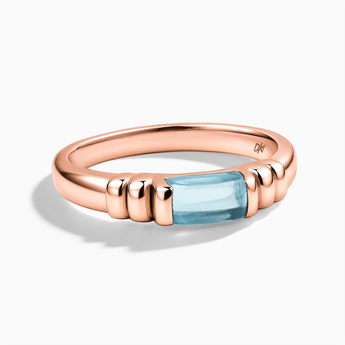 18KT Rose Gold Vermeil Rectangle Aquamarine Cabochon Ring Axis Front View