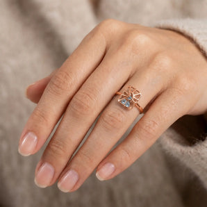 18KT Rose Gold Vermeil Rectangle Aquamarine Cutout Web Shaker Ring - Lunar Matrix Model Shot