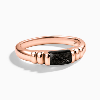 18KT Rose Gold Vermeil Rectangle Black Rutilated Quartz Cabochon Ring Axis Front View