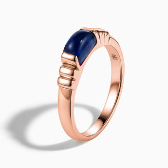 18KT Rose Gold Vermeil Rectangle Blue Sapphire Cabochon Ring Axis Side View