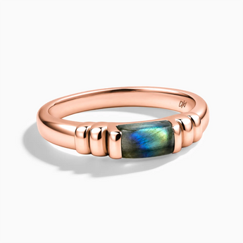 18KT Rose Gold Vermeil Rectangle Labradorite Cabochon Ring - Axis Front View