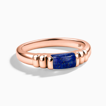 18KT Rose Gold Vermeil Rectangle Lapis Lazuli Cabochon Ring Axis Front View