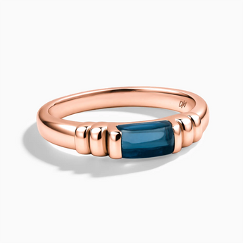 18KT Rose Gold Vermeil Rectangle London Blue Topaz Cabochon Ring Axis Front View