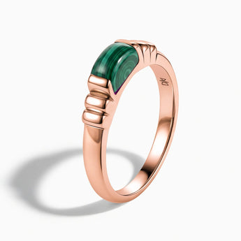18KT Rose Gold Vermeil Rectangle Malachite Cabochon Ring Axis Side View