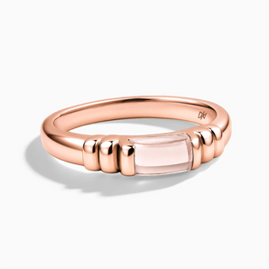 18KT Rose Gold Vermeil Rectangle Morganite Cabochon Ring Axis Front View