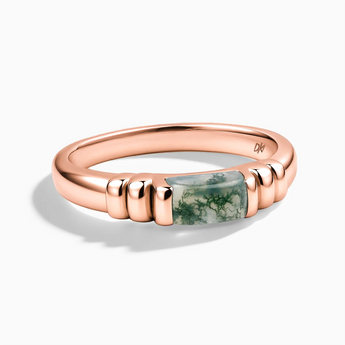 18KT Rose Gold Vermeil Rectangle Moss Agate Cabochon Ring Axis Front View