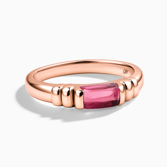 18KT Rose Gold Vermeil Rectangle Pink Tourmaline Cabochon Ring Axis Front View