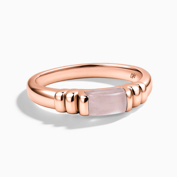 18KT Rose Gold Vermeil Rectangle Rose Quartz Cabochon Ring Axis Front View
