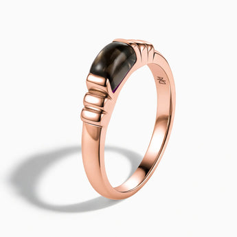 18KT Rose Gold Vermeil Rectangle Smoky Quartz Cabochon Ring Axis Side View