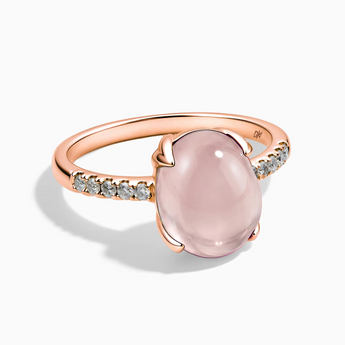 18KT Rose Gold Vermeil Rose Quartz Cabochon Ring - Minimal Spiritual Front View