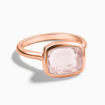 18KT Rose Gold Vermeil Rose Quartz Cushion Ring - Pure Hush Front View