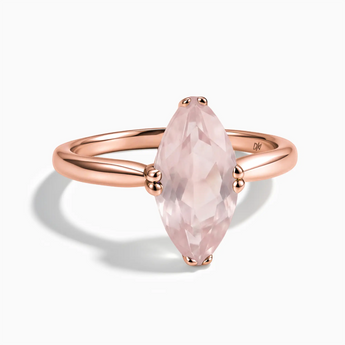 18KT Rose Gold Vermeil Rose Quartz Marquise Ring - Silent Glow Front View