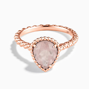 18KT Rose Gold Vermeil Rose Quartz Pear Ring - Still Light Front View