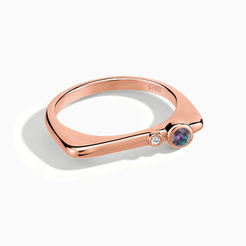 18KT Rose Gold Vermeil Round Alexandrite Puzzle Stacking Ring - Minimal Still Front View