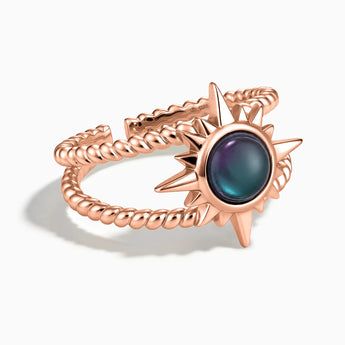 18KT Rose Gold Vermeil Round Alexandrite Sunburst Twisted Ring - Soleil Ray Front View