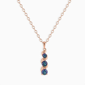 18KT Rose Gold Vermeil Round Alexandrite Triple Gemstone Twisted Necklace - Spiral Rondo Front View