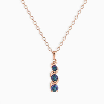 18KT Rose Gold Vermeil Round Alexandrite Triple Gemstone Twisted Necklace - Spiral Rondo Front View