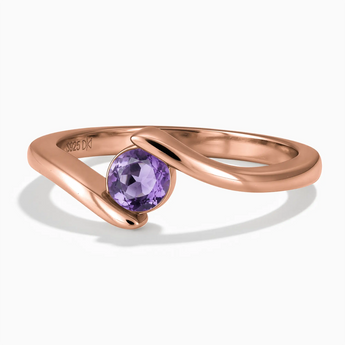 18KT Rose Gold Vermeil Round Amethyst Bypass Ring - Soft Haven Front View