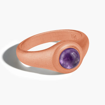18KT Rose Gold Vermeil Round Amethyst Sandblasted Ring - Matte Sculpt Front View