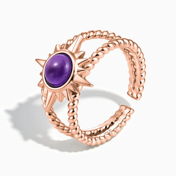18KT Rose Gold Vermeil Round Amethyst Sunburst Twisted Ring - Soleil Ray Side View
