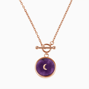 18KT Rose Gold Vermeil Round Amethyst Toggle Clasp Necklace - Inner Moon Front View