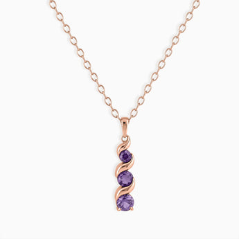 18KT Rose Gold Vermeil Round Amethyst Triple Gemstone Twisted Necklace - Spiral Rondo Front View