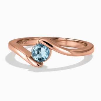 18KT Rose Gold Vermeil Round Aquamarine Bypass Ring - Soft Haven Front View