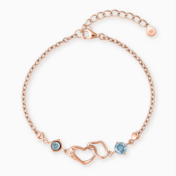 18KT Rose Gold Vermeil Round Aquamarine Heart Infinity Bracelet - Evermore Front View