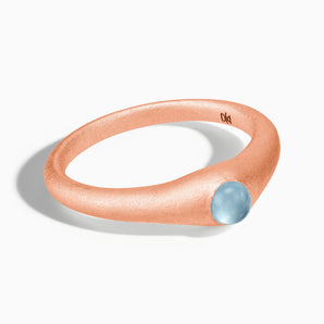 18KT Rose Gold Vermeil Round Aquamarine Sandblasted Dome Ring - Morning Frost Front View