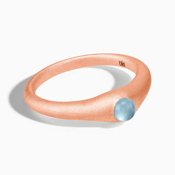 18KT Rose Gold Vermeil Round Aquamarine Sandblasted Dome Ring - Morning Frost Front View
