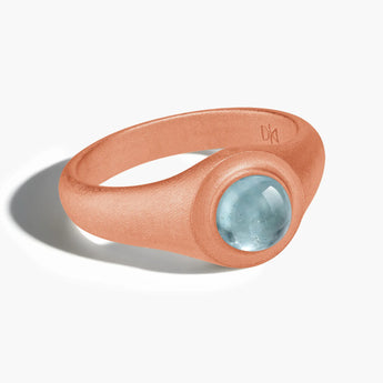18KT Rose Gold Vermeil Round Aquamarine Sandblasted Ring - Matte Sculpt Front View