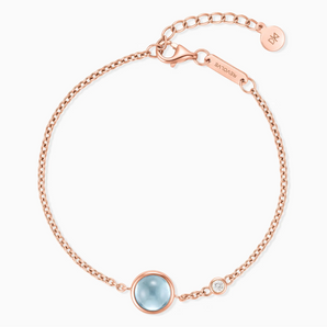18KT Rose Gold Vermeil Round Aquamarine Spinner Bracelet - Revolve Front View