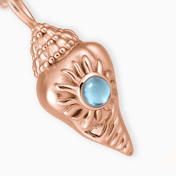 18KT Rose Gold Vermeil Round Aquamarine Sun Conch Necklace - Tidal Glow Detail View