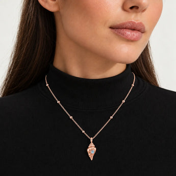 18KT Rose Gold Vermeil Round Aquamarine Sun Conch Necklace Tidal Glow Model Shot
