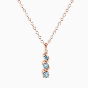18KT Rose Gold Vermeil Round Aquamarine Triple Gemstone Twisted Necklace - Spiral Rondo Front View