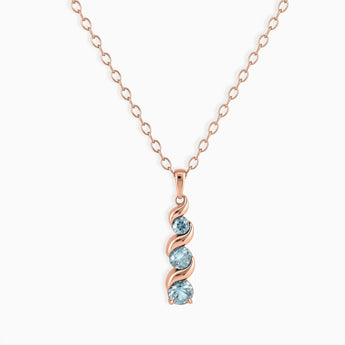 18KT Rose Gold Vermeil Round Aquamarine Triple Gemstone Twisted Necklace - Spiral Rondo Front View