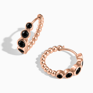 18KT Rose Gold Vermeil Round Black Onyx Bezel Hoop Earrings - Beaded Reverie Front View